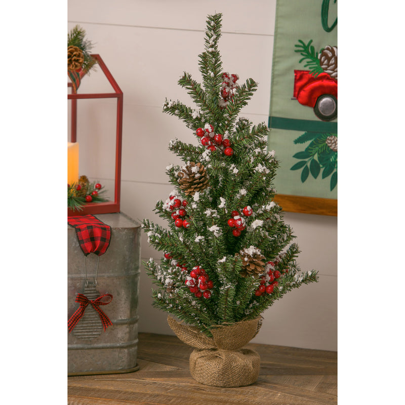 24'' Snow and Berry Covered Tree Table Decor,8flp131