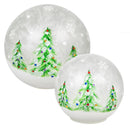 Glass Handpainted Christmas Trees LED Globe, Set of 2,8led183