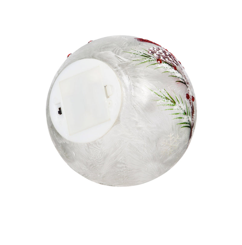 Glass Handpainted Cardinal and Pinecones LED Globe, Set of 2,8led184