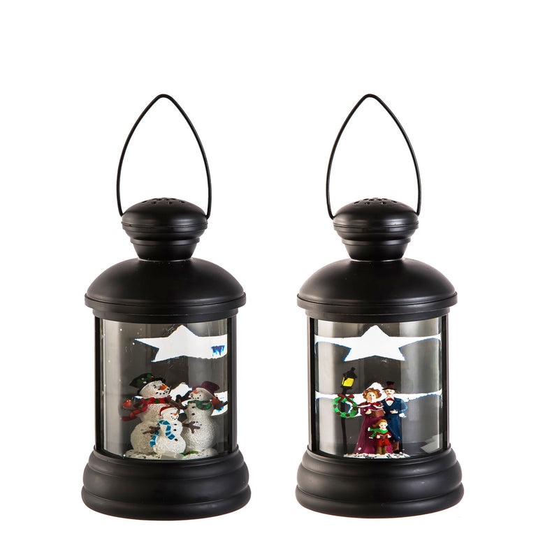 LED Acrylic Lantern Winter Scene Table Decor, 2 Asst,8led362