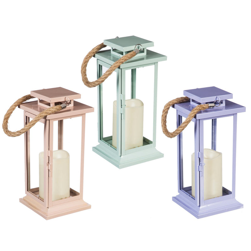 Metal Lantern with Battery Operated LED Candle, 3 Assorted Colors,8led436