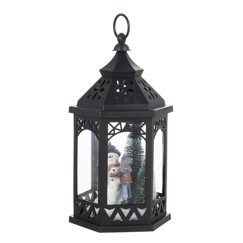 LED Lantern with Flower Cut-out Design and Snowman Scene,8led489