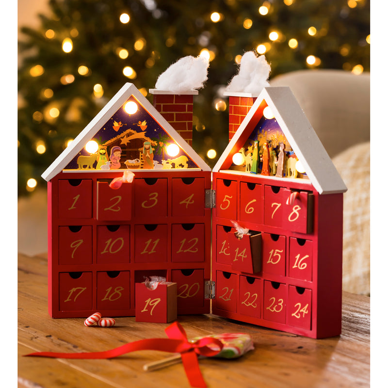 LED Nativity Wooden Advent Calendar Tabletop Décor,8led516