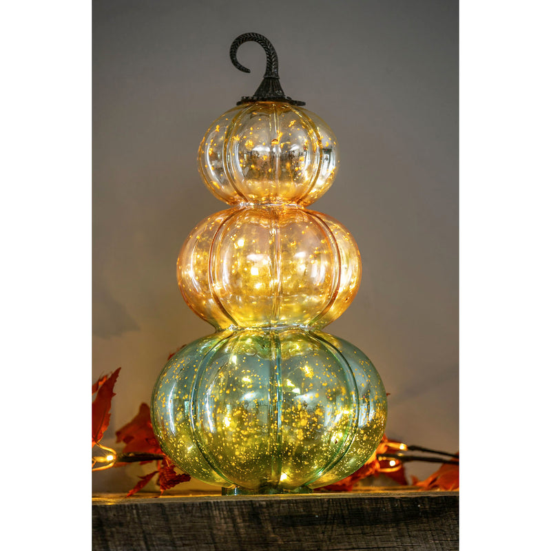 Glass LED Stacked Pumpkin Decor,8led554