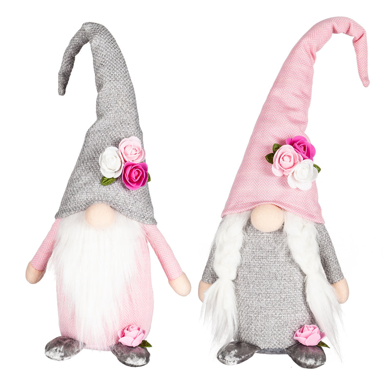 LED Plush Gnome with Flower Embellish Hat Table Decor, 2 Asst,8led566