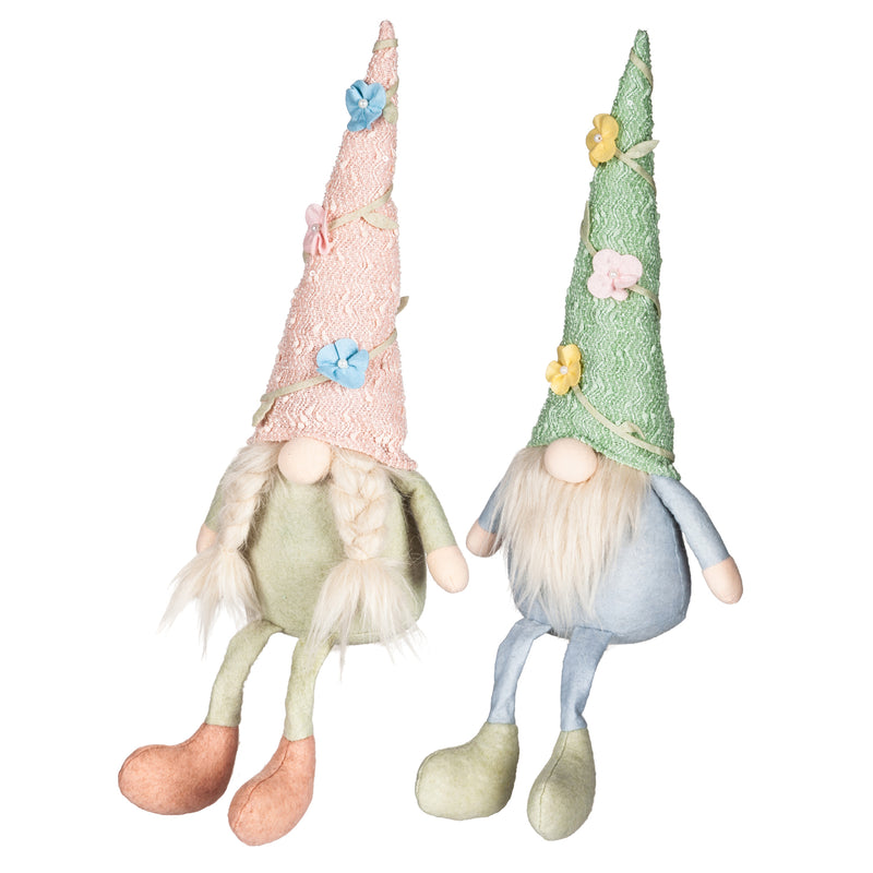 LED Plush Gnome with Flower Vine Hat Table Decor, 2 Asst,8led567