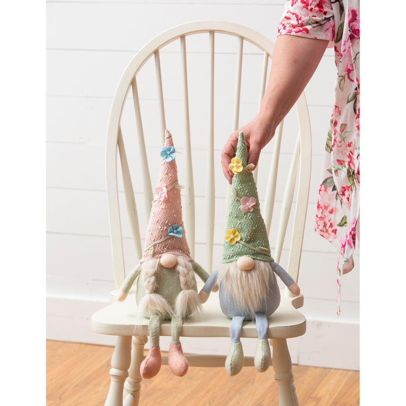 LED Plush Gnome with Flower Vine Hat Table Decor, 2 Asst,8led567