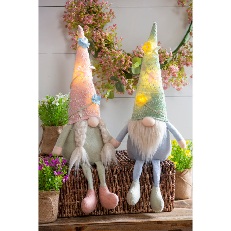 LED Plush Gnome with Flower Vine Hat Table Decor, 2 Asst,8led567