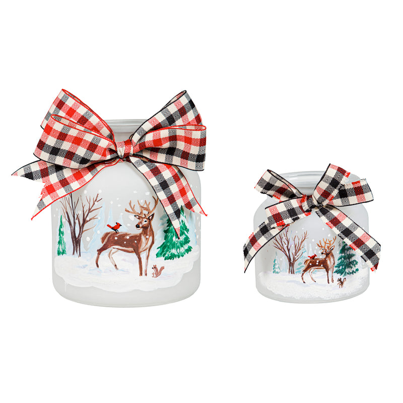 Glass LED Jar with Woodland Scene, Set of 2,8led599