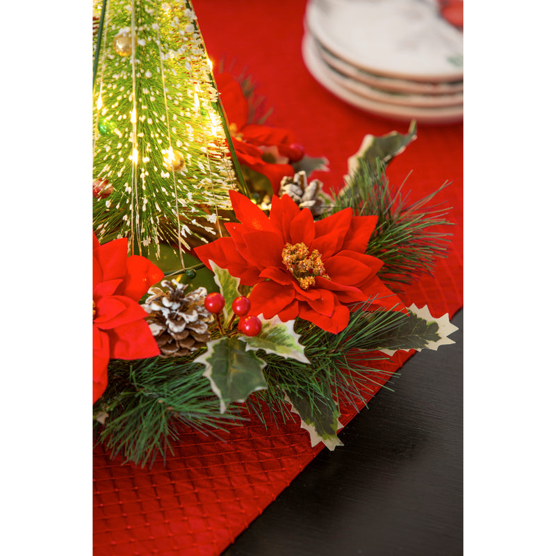 LED Bottle Brush Tree with Artificial Poinsettias Table Decor,8led604