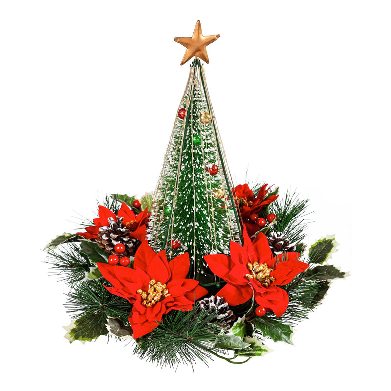 LED Bottle Brush Tree with Artificial Poinsettias Table Decor,8led604