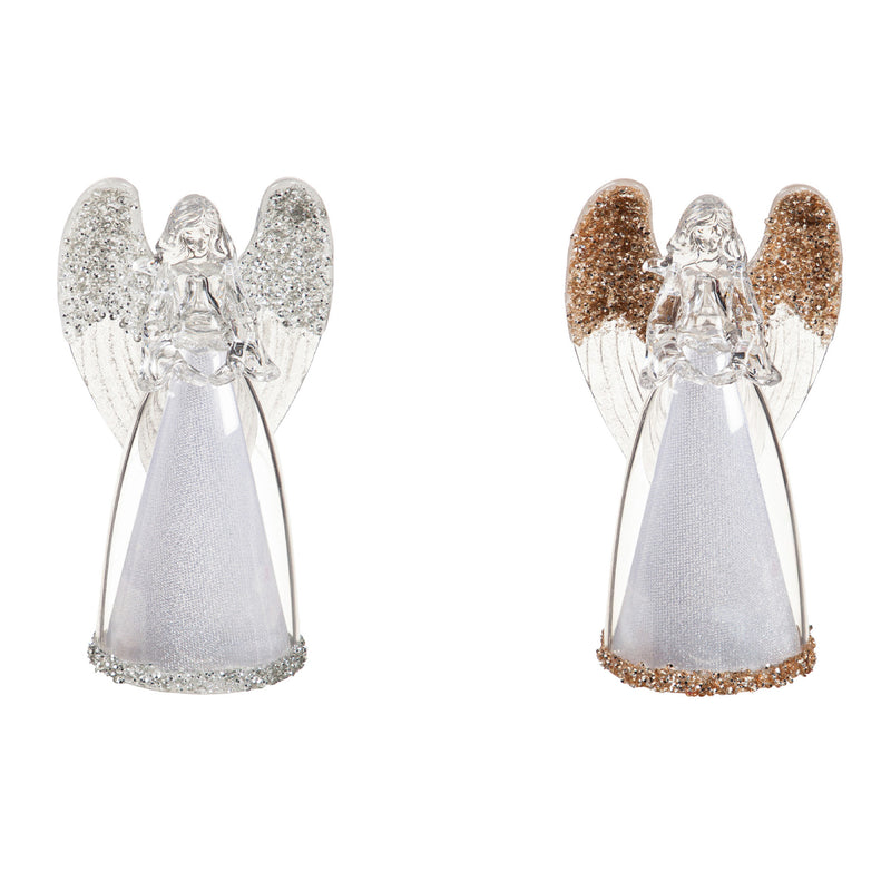 LED Acrylic Angel  Table Decor, 2 Asst: Gold/Silver,8led658