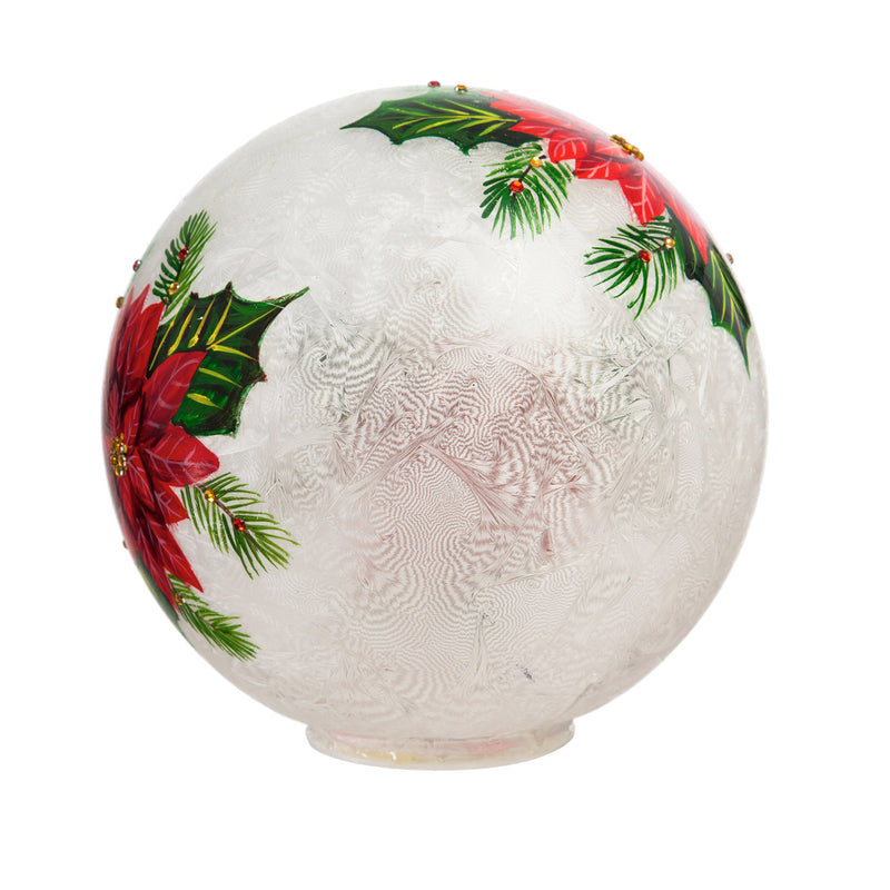 Glass Handpainted Poinsettia LED Globe, Set of 2,8led7185f