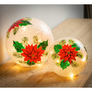 Glass Handpainted Poinsettia LED Globe, Set of 2,8led7185f