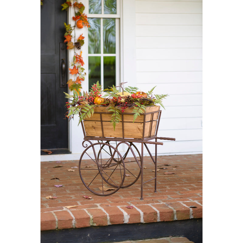 Wooden Wagon Planter/Drink Holder with Wheels,8pmtl189