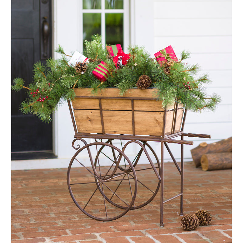 Wooden Wagon Planter/Drink Holder with Wheels,8pmtl189