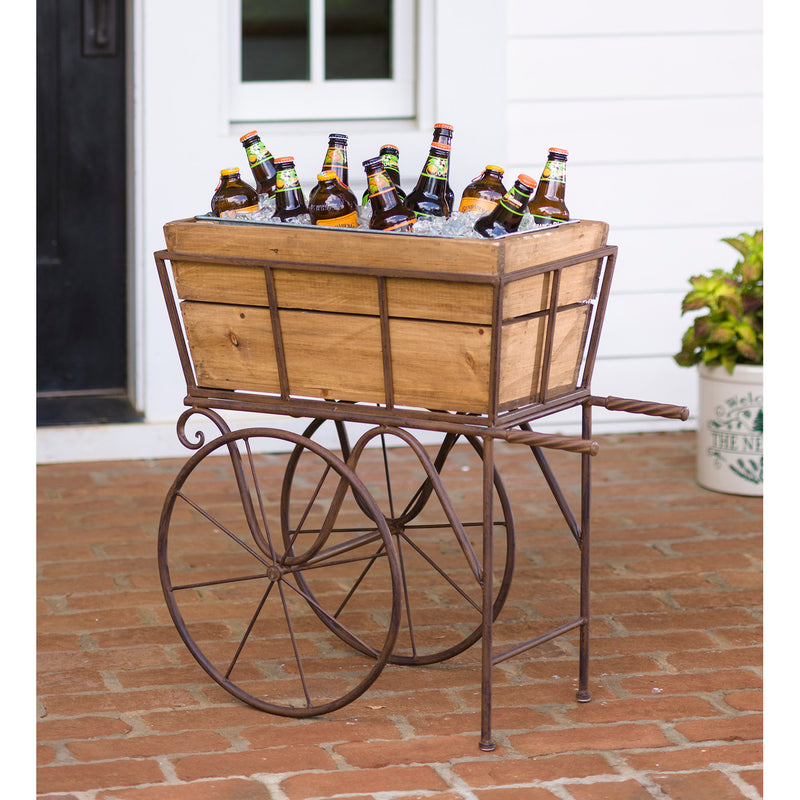 Wooden Wagon Planter/Drink Holder with Wheels,8pmtl189