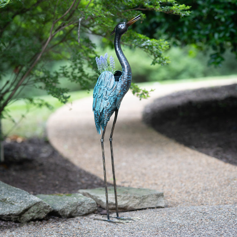 Blue Heron Metal Garden Planter,8pmtl340