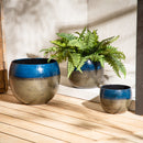 Two-Tone Dark Blue and Gray Round Metal Planter, Set of 3,8pmtl374