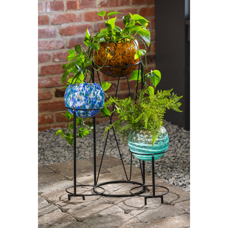 3 Pot Art Glass Planter with Display,8pmtl5203