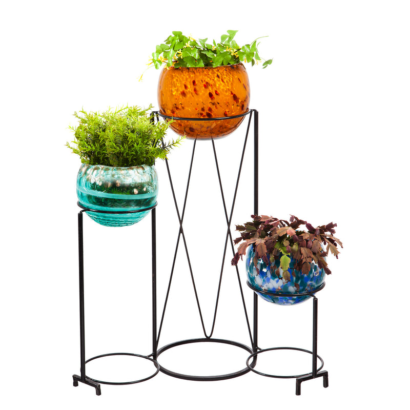 3 Pot Art Glass Planter with Display,8pmtl5203