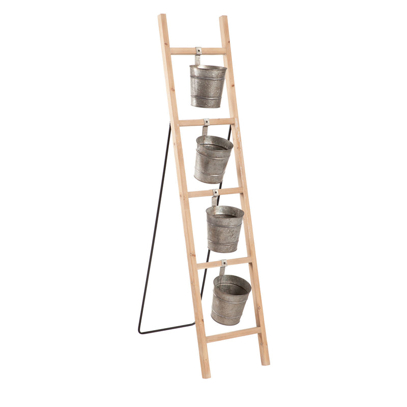 Wood Ladder with Metal Pot Display,8pmtl5235