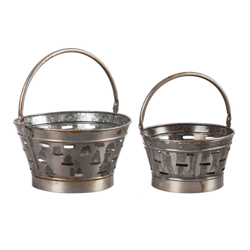 Vintage Olive Bucket Styled Basket, Set of 2,8pmtl5282