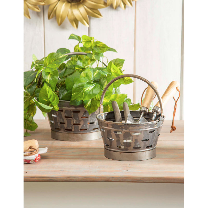 Vintage Olive Bucket Styled Basket, Set of 2,8pmtl5282