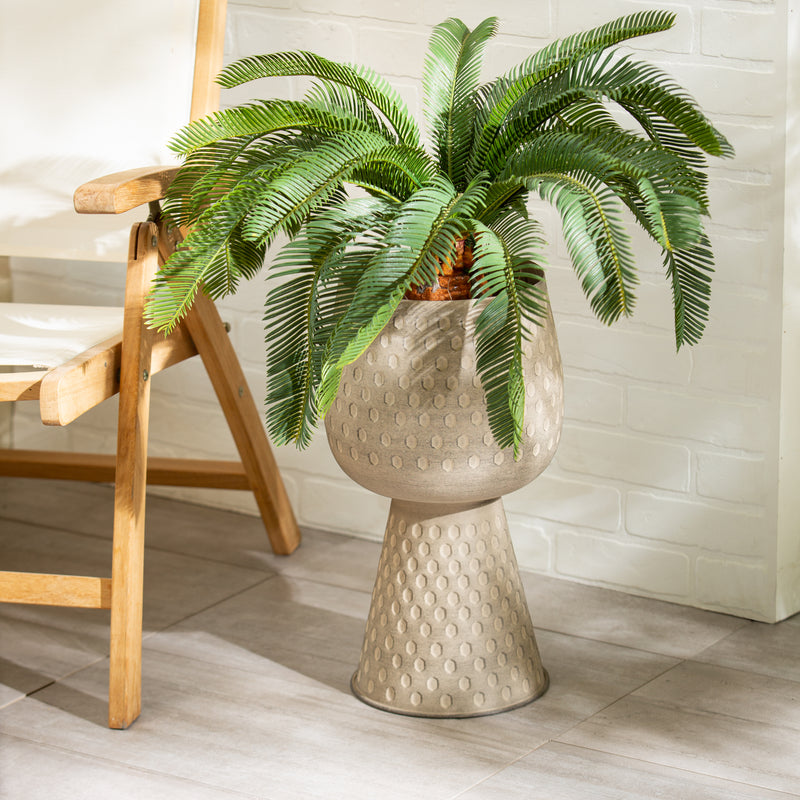 Grey Embossed Pedestal Planter,8pmtl5436