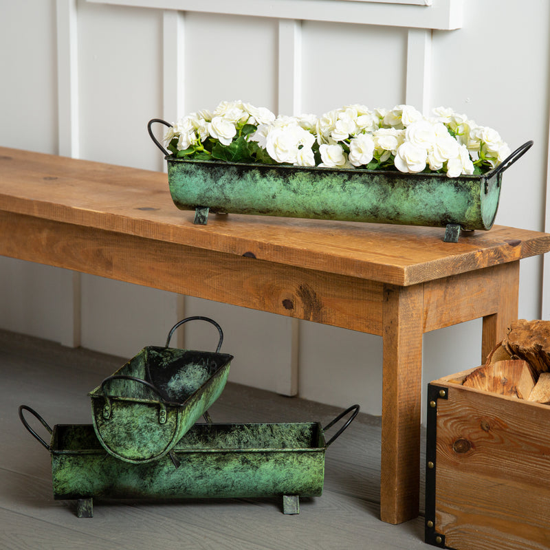 Verdigris Trough Metal Planters, Nested Set of 3,8pmtl5439