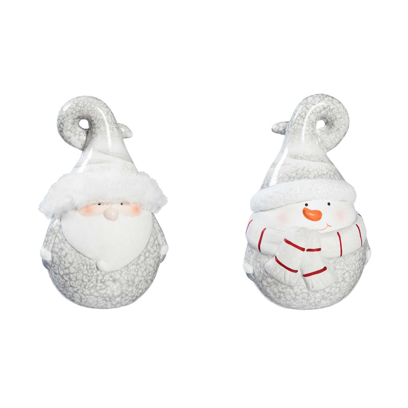 Terracotta Santa and Snowman with Crackle Effect Tabletop Decor, 2 Asst,8tac087