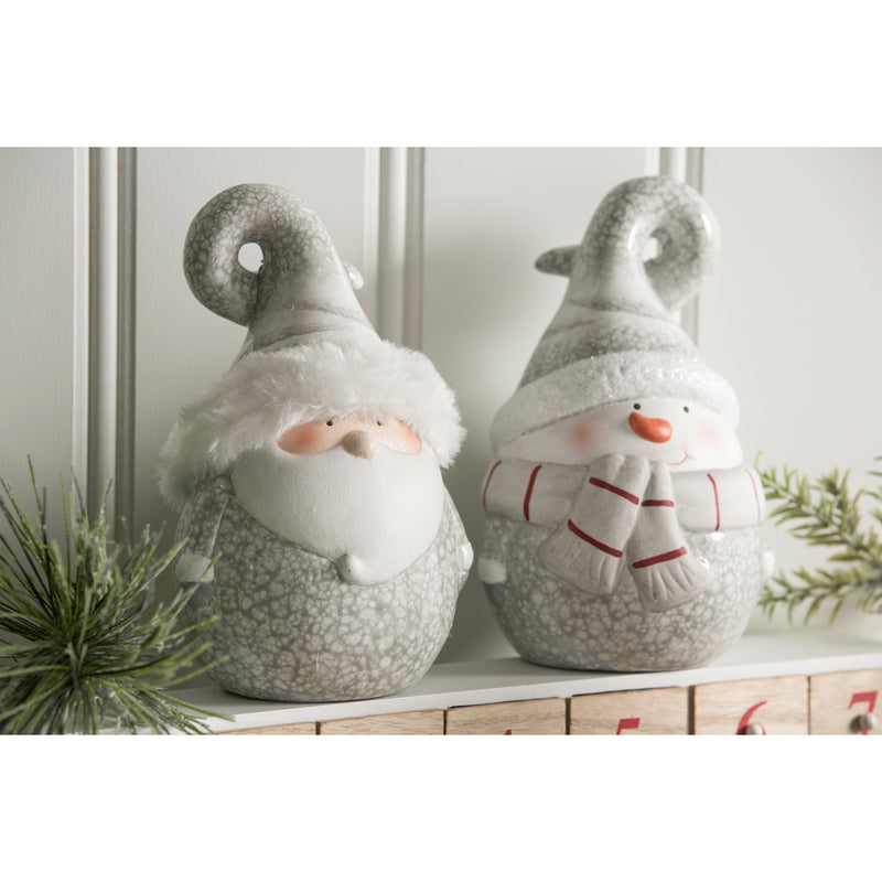 Terracotta Santa and Snowman with Crackle Effect Tabletop Decor, 2 Asst,8tac087