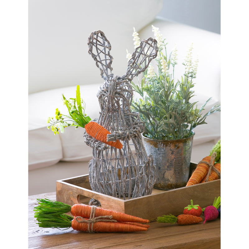 Rattan Rabbit with Carrot Tabletop Decoration,8taf004