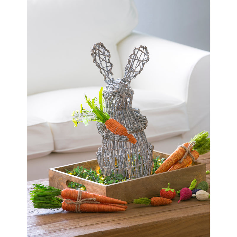 Rattan Rabbit with Carrot Tabletop Decoration,8taf004