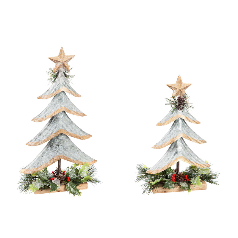 Silver Metal Tree with Glitter and Artificial Tabletop Decor, Set of 2,8tam343