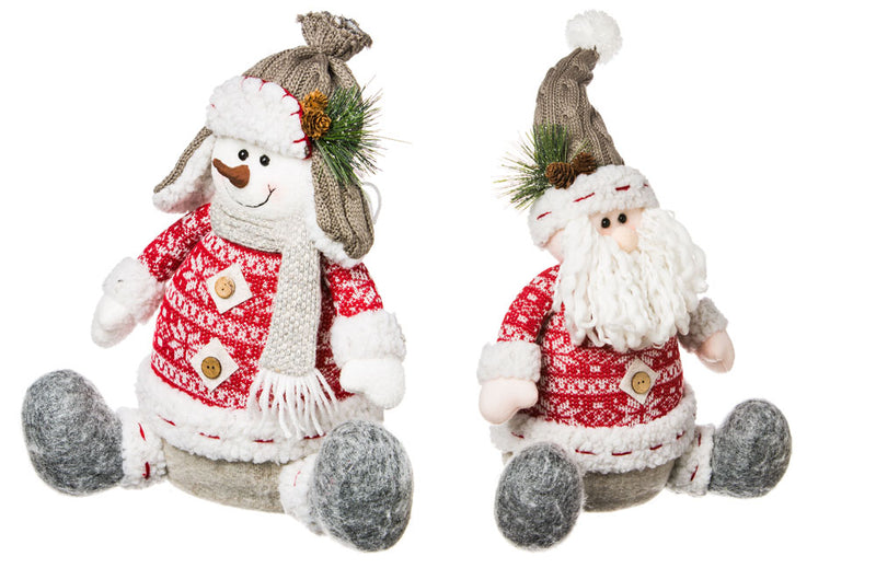 Nordic Christmas Santa and Snowman 10" Table Decor, 2 ASST,8tan035