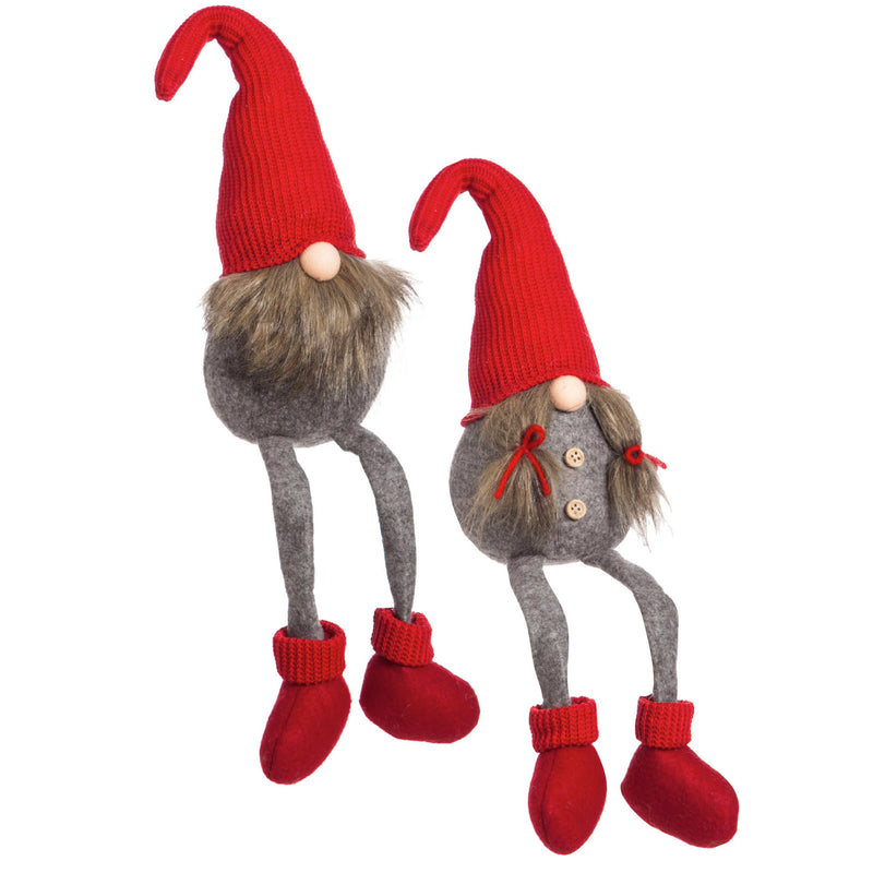 Gnome Couple Sitting Plush Decor, 2 ASST,8tan057