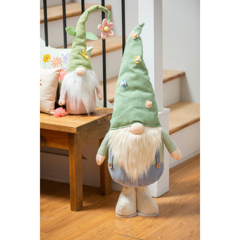 Gnome with Green Floral Hat and Pink Body Table Decor,8tan112