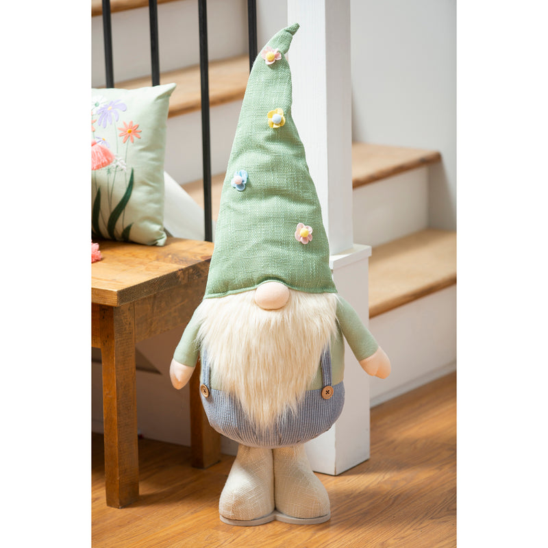 Gnome with Green Floral Hat and Pink Body Table Decor,8tan112