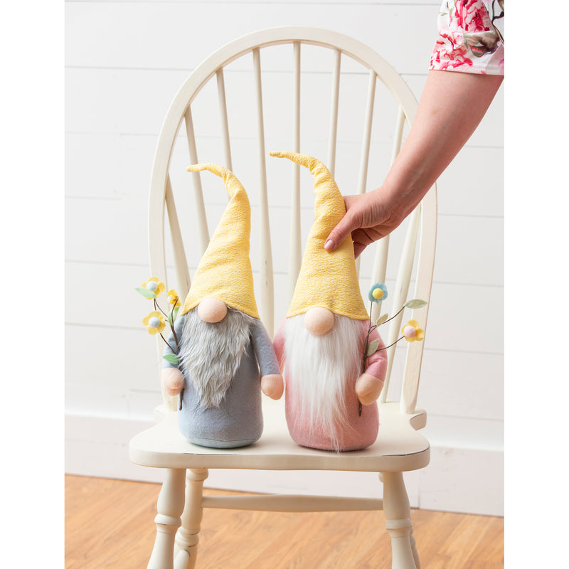 Gnome with Flower Stems Table Decor, 2 Asst,8tan114