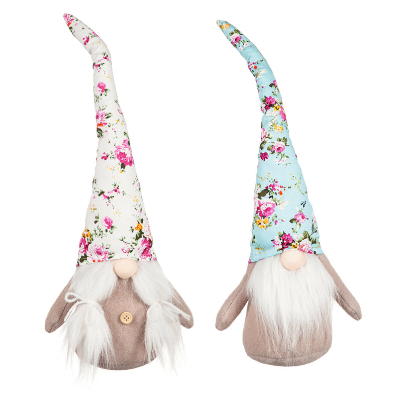 Fabric Gnome with Floral Hat Table Decor, 2 Asst,8tan186