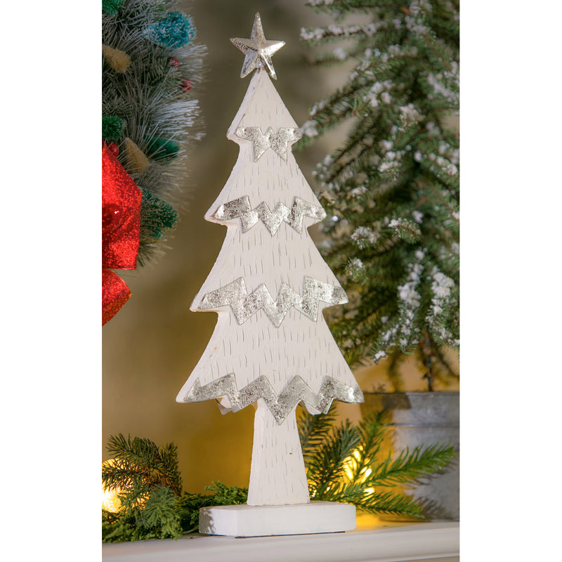 White Wood and Metal Christmas Tree Tabletop Decoration,8taw150