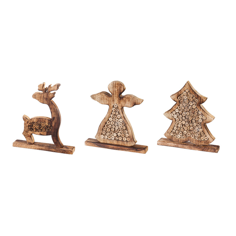 Wood Tabletop Décor: Angel/Deer/Christmas Tree, 3 Assorted,8taw156
