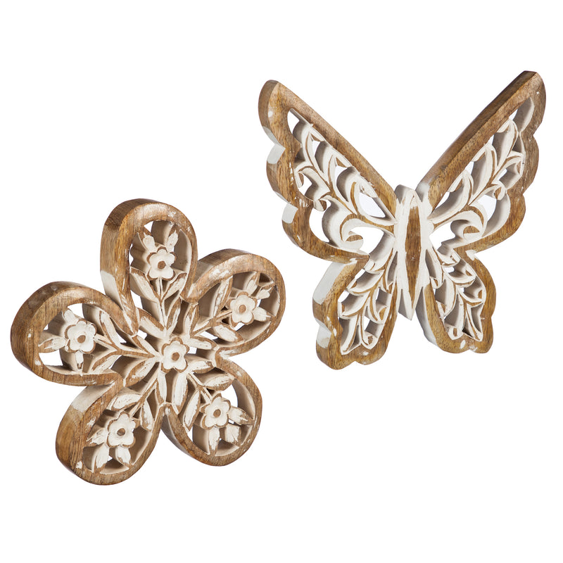 Wood Tabletop Decoration, 2 Assorted: Flower, Butterfly,8taw160