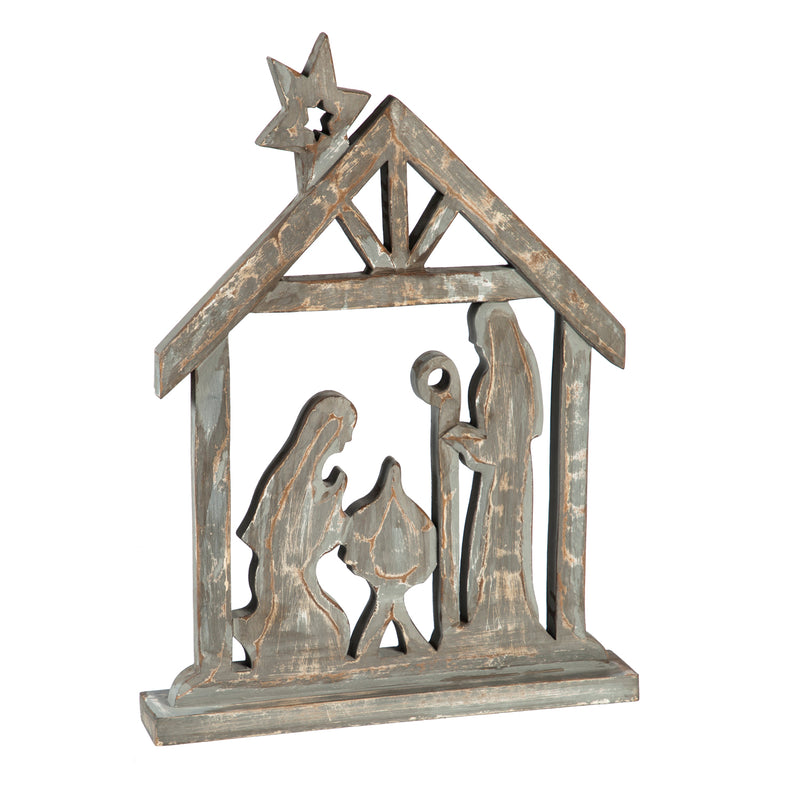16" Wooden Gray Brushed Nativity Tabletop Décor,8taw299