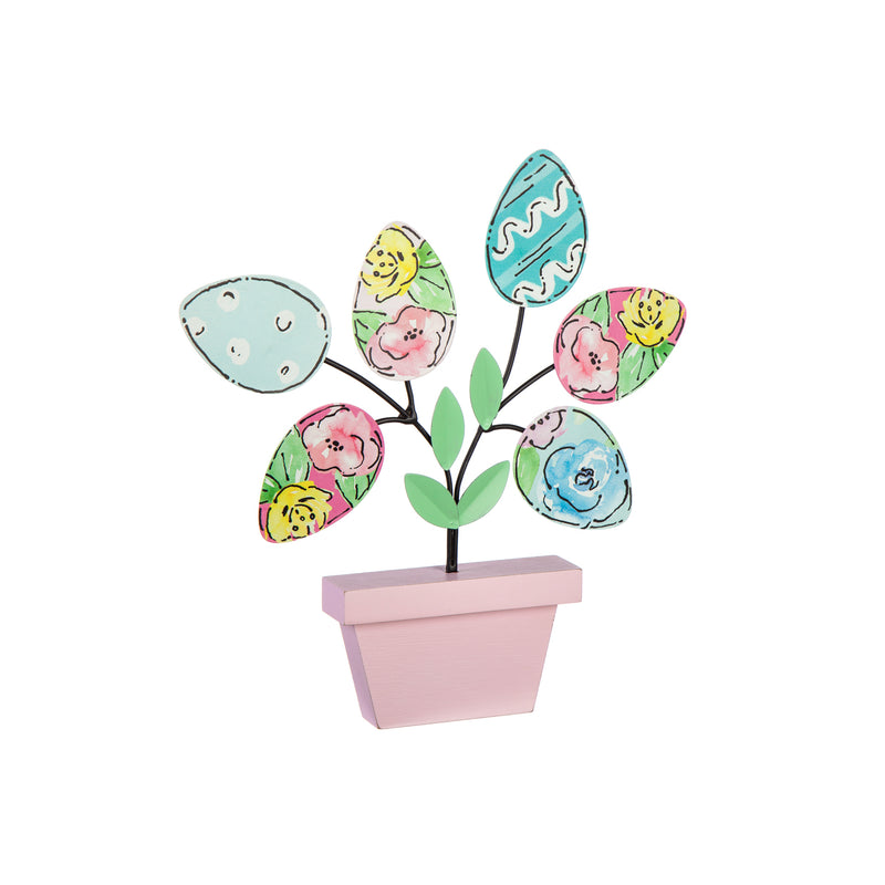 Wood and Metal Floral Easter Egg Table Décor, 11.25"x1.5"x12"inches
