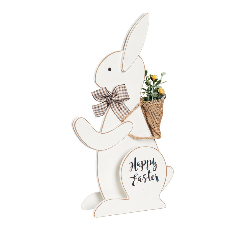 Wood Bunny with Artifical Table Décor, 6.5"x1.5"x10.5"inches