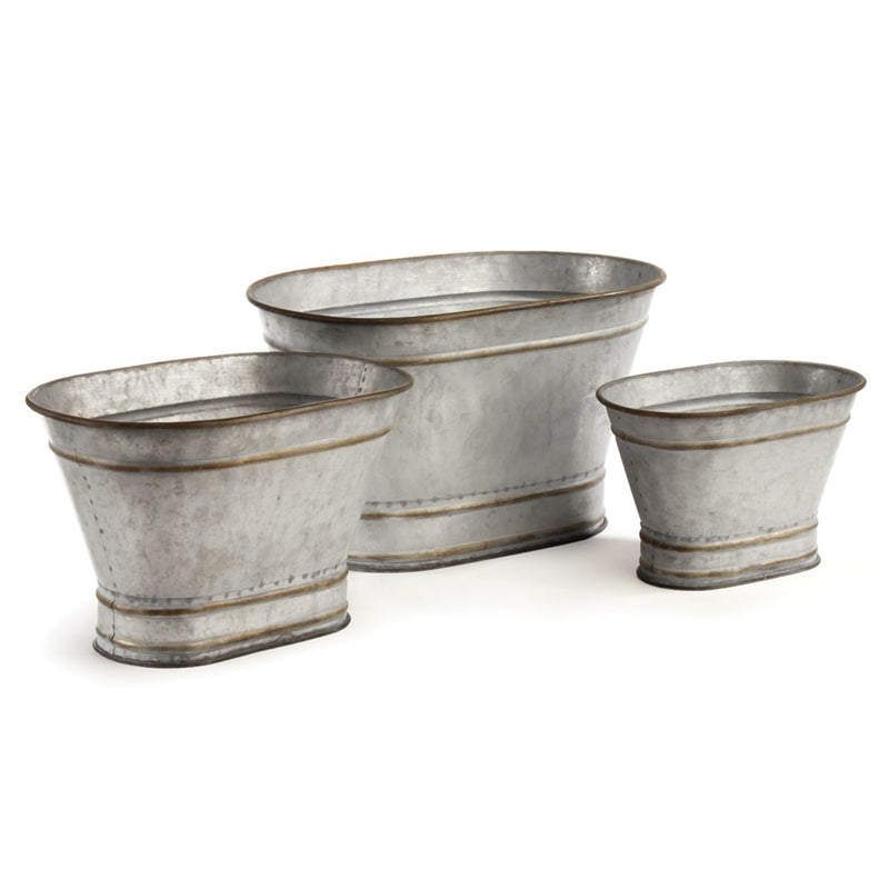 Set of 3 Paris Oblong Buckets Antique Galvanized