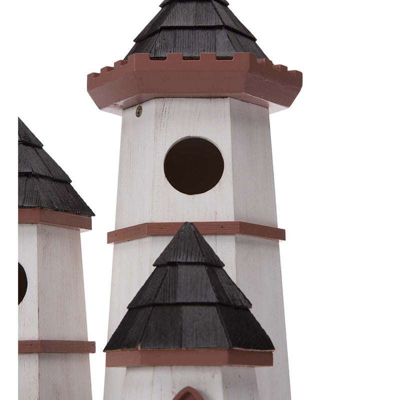 Evergreen Bird House,Three Tower Castle Birdhouse with Dragon Weathervane,7.75x9x16.5 Inches