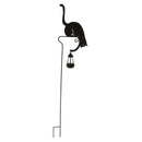 Black Metal Silhouette Garden Stake of Cat Holding a Solar-Powered Lantern,lt7873